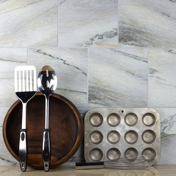 Abolos Large Format Square Taupe 8-in x 8-in Matte Glass Wood look Wall Tile product image
