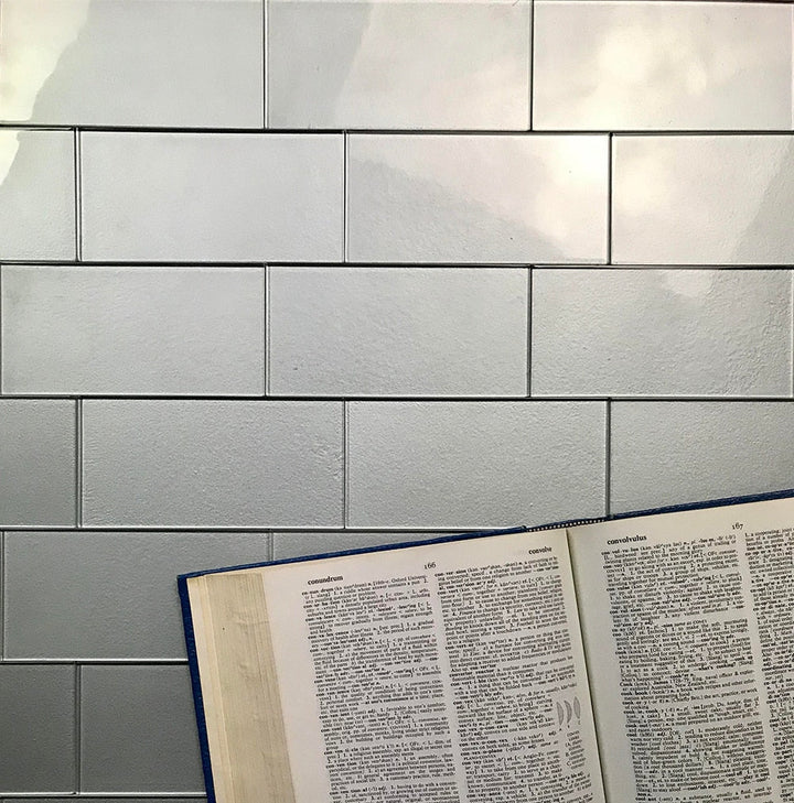 Abolos Metaliics Shimmering Silver 3-in x 6-in Glossy Glass Cement look Wall Tile product image