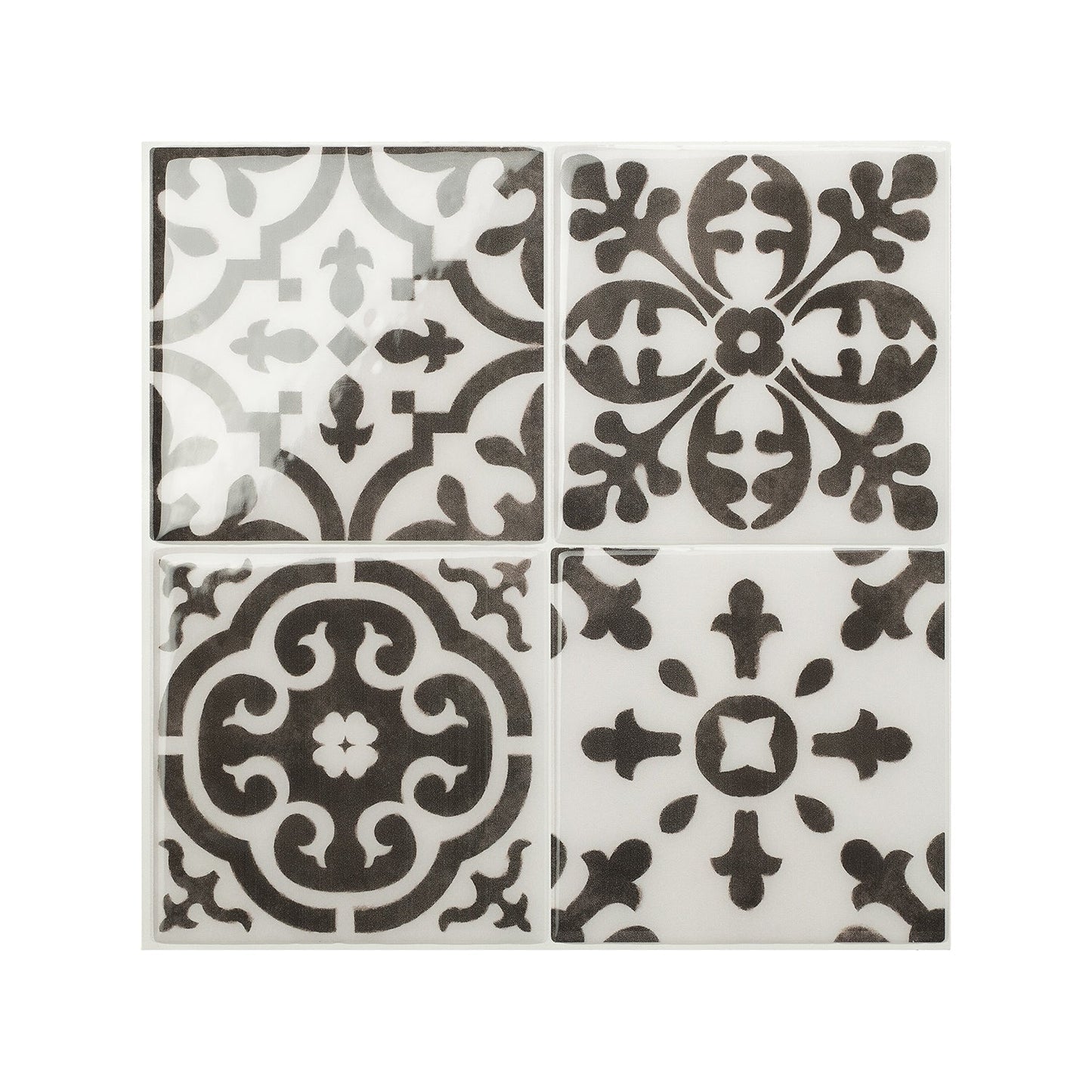 Smart Tiles Vintage Argos Black and White 9-in x 9-in Glossy Resin Patterned Multi-shaped Peel and stick Wall Tile product image