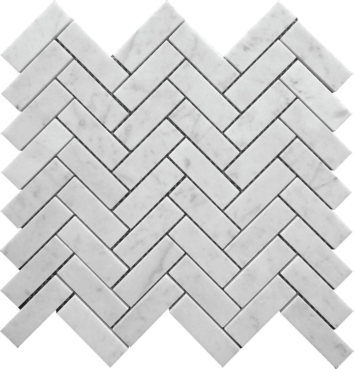 Apollo Tile Heritage Bianco Carrara Marble White 12-in x 12-in Honed Natural stone Marble Patterned Herringbone Mosaic Floor and Wall Tile product image