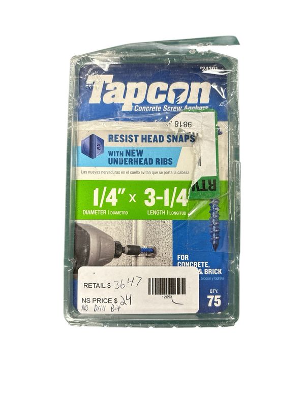 Tapcon Hex Head Concrete Anchor 1/4" x 3-1/4" 75/Pack