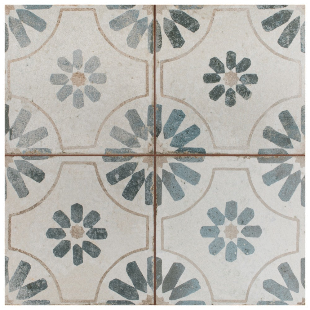 Affinity Tile Kings Blume Blue 18-in x 18-in Matte Ceramic Encaustic Floor and Wall Tile product image
