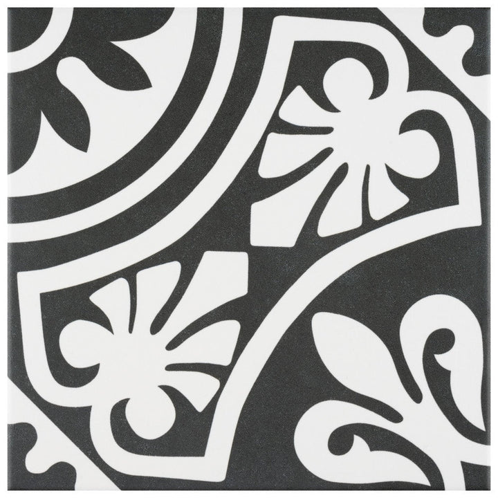 Affinity Tile Majestic Tiena Black 10-in x 10-in Satin Porcelain Encaustic Floor and Wall Tile product image