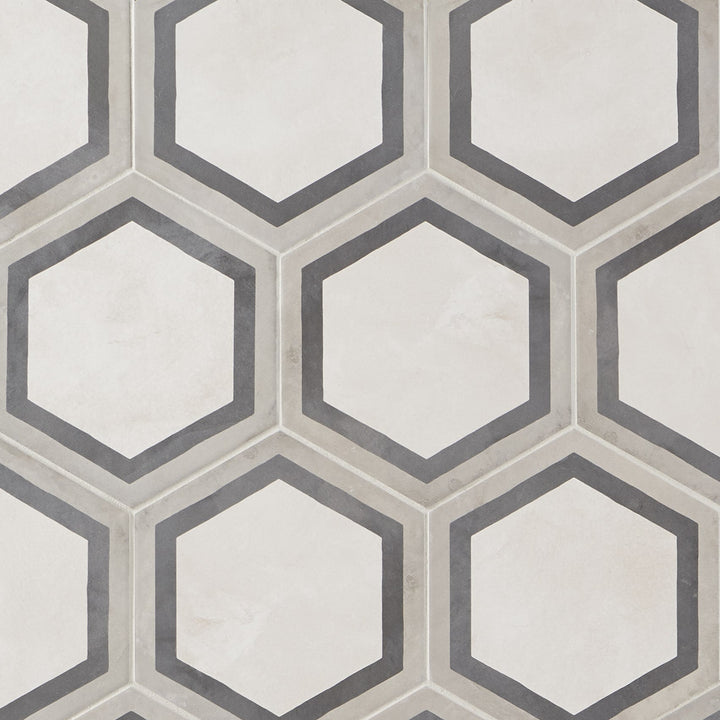 Artmore Tile Storm Hex Deco Sabbia Charcoal 8-in x 10-in Matte Porcelain Encaustic Hexagon Floor and Wall Tile product image