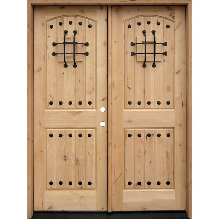 Greatview Doors Knotty Alder Prehung Double Front Door, 60x80 in