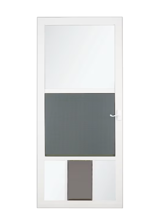 LARSON Pet View 32-in x 81-in White Full-view Self-storing Aluminum Storm Door with White Handle