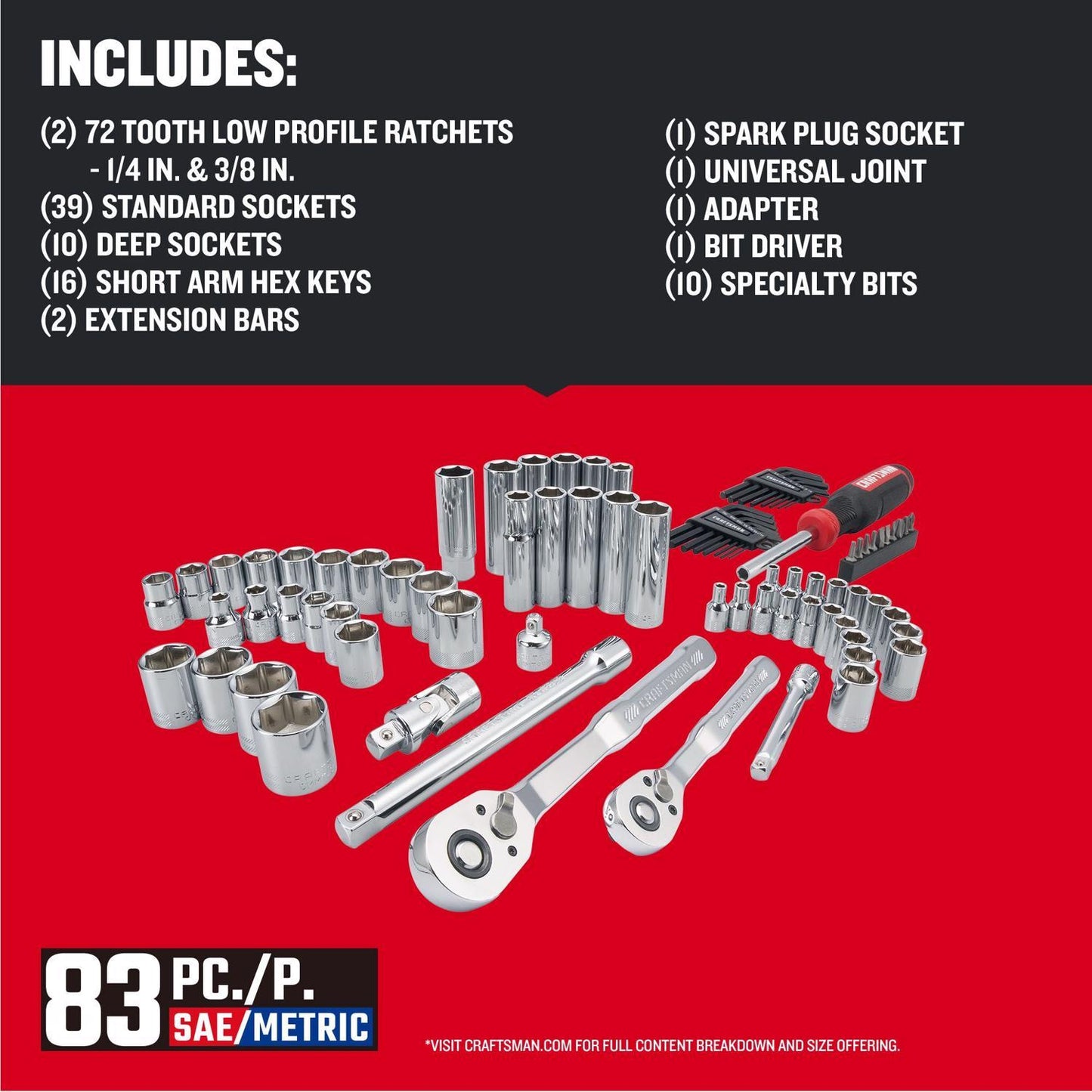 Craftsman 83 pc Metric and SAE Tool Set - 1/4 and 3/8 in. Drive