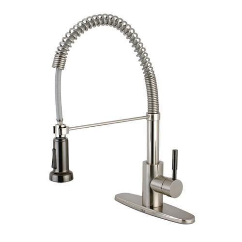 Kingston Brass Concord Brushed Nickel and Black 1-Handle Deck-Mount Pull-Out Handle Kitchen Faucet (Deck Plate Included)