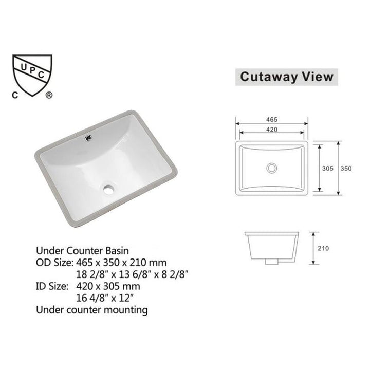 LORDEAR 18.25 in. Undermount Vessel Sink Modern in Pure White Rectangle Porcelain Ceramic Lavatory Vanity Bathroom Sink