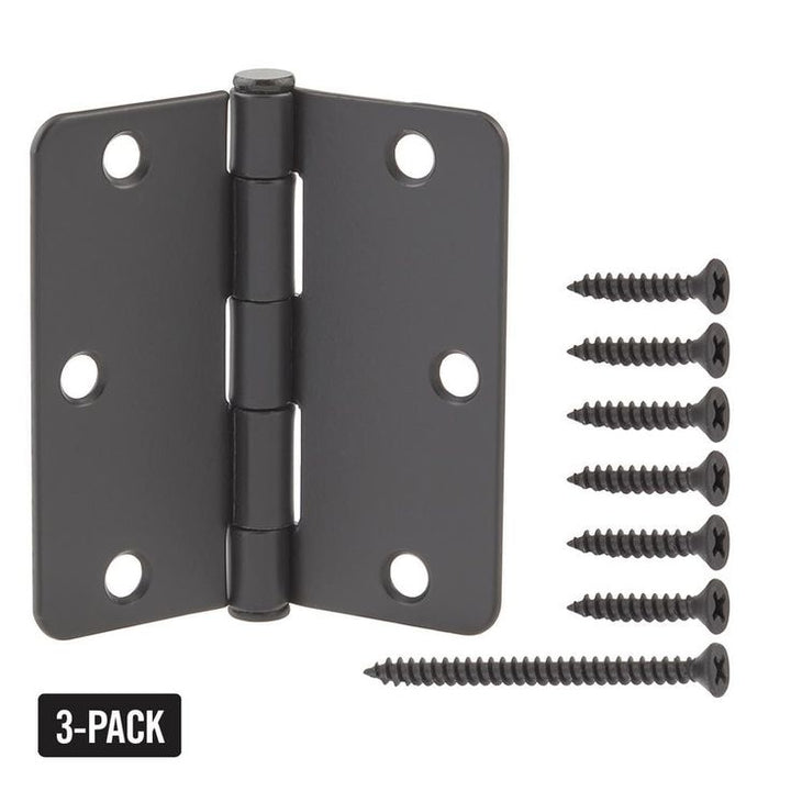 3-1/2 in. and 1/4 in. Radius Matte Black Smooth Action Hinge (3-Pack)