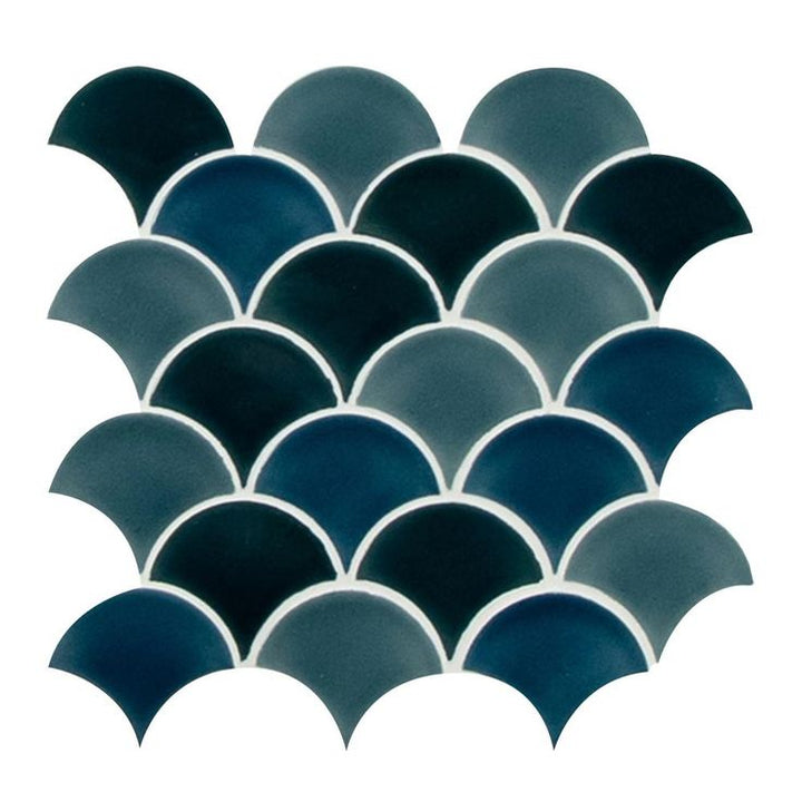 MSI Azul Scallop Glossy 13.11 in. x 9.96 in. x 8mm Glossy Porcelain Mesh-Mounted Mosaic Tile (9.1 sq. ft. / case)