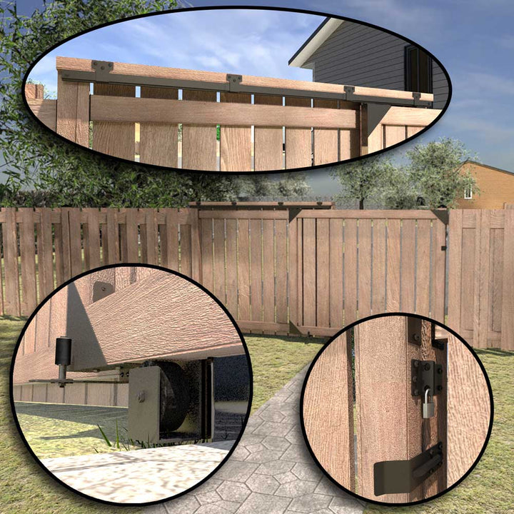 Pylex Sliding Fence Kit Black Steel Gate For Wood Fence