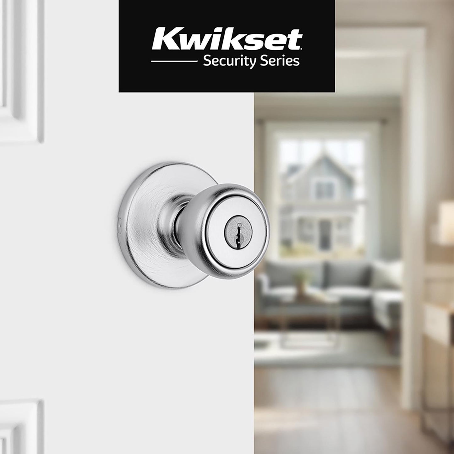 Kwikset Tylo Satin Chrome Entry Knobs, ANSI/BHMA Grade 3, 1-3/4 in.