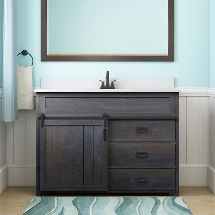 Style Selections Morriston 48-in Distressed Java Single Sink Bathroom Vanity with White Engineered Stone Top