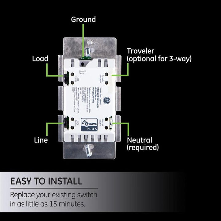 GE Enbrighten Z-Wave Plus In-Wall Smart Fan Control