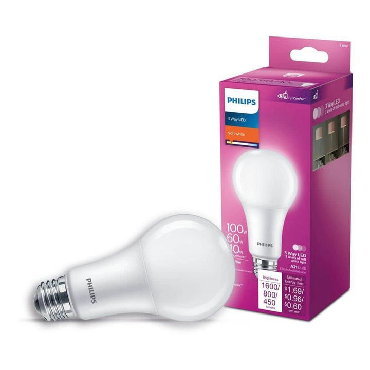 Philips 40-Watt/60-Watt/100-Watt Equivalent A21 Energy Saving 3 Way LED Light Bulb Soft White (2700K)