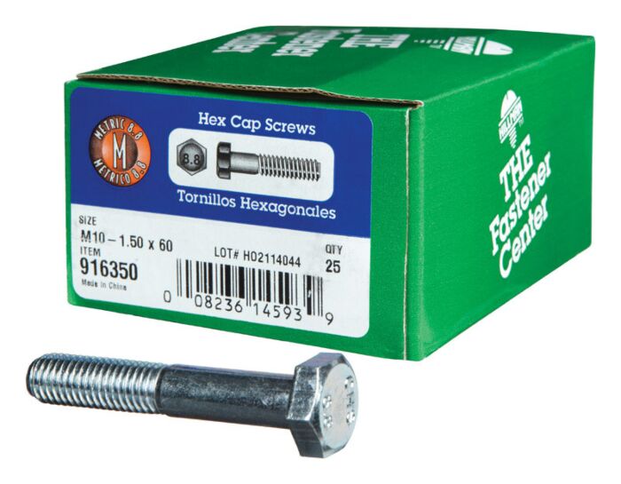 Hillman M10-1.50 x 60 mm Heat-Treated Steel Hex Head Cap Screws, Grade 8.8, Box of 25