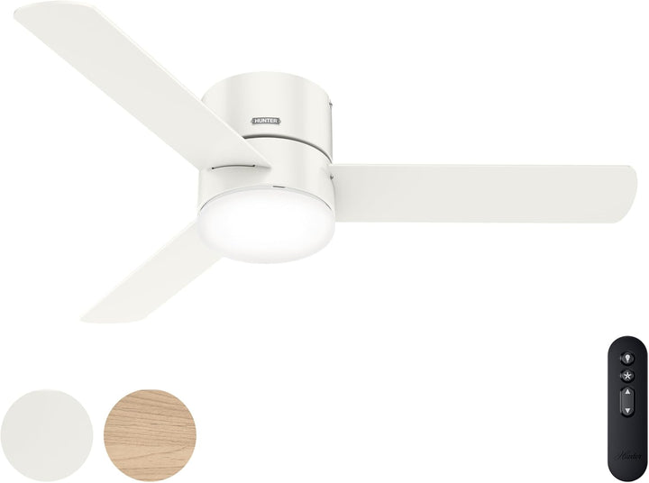 Hunter Low Profile LED 52-in Fresh White Indoor Flush Mount Ceiling Fan with Remote (5-Blade)