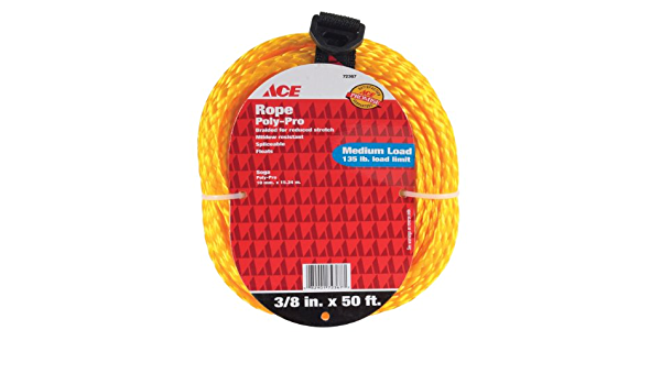Ace 3/8 in. Diameter x 50 ft Gold Braided Poly-Pro Rope, 135 lb Load Limit