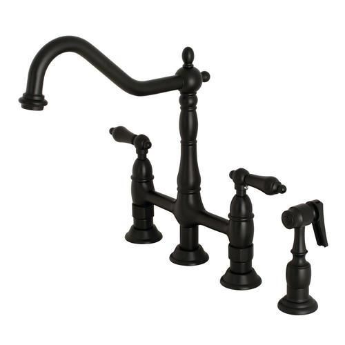 Kingston Brass Heritage Matte Black 2-Handle Deck-Mount Bridge Handle Kitchen Faucet
