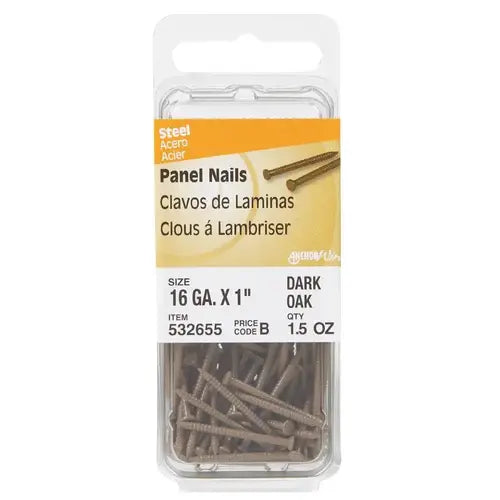 Hillman 1 in. Panel Dark Oak Steel Nail, Large Head