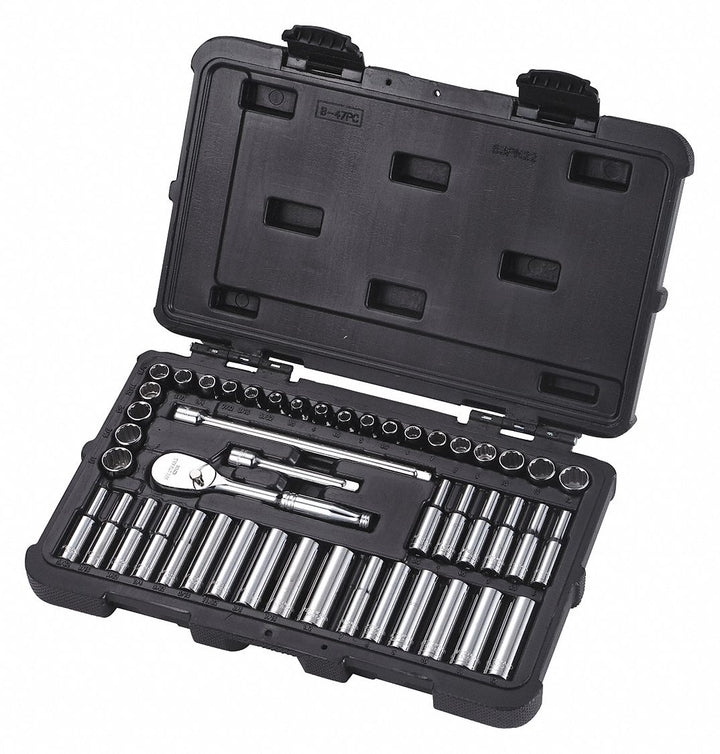 WESTWARD Socket Wrench Set - 47 Piece, 1/4 Inch Drive, Chrome