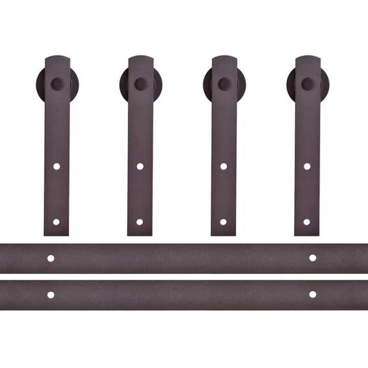 144 in. Antique Bronze Classic Straight Strap Double Track Barn Door Hardware Kit - Super Arbor