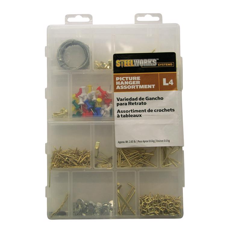 Hillman STEELWORKS L4 Brass-Plated Assorted Picture Hanging Set, 10 lb Capacity, 1 Pack