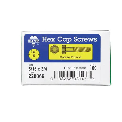Hillman 5/16 in. D x 3/4 in. L Heat Treated Steel Hex Head Cap Screw, Coarse Thread, Grade 8, 100-Pack