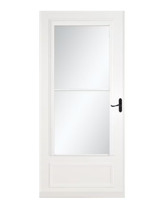 LARSON Savannah 30-in x 81-in White Mid-view Retractable Screen Wood Core Storm Door with Aged Bronze Handle