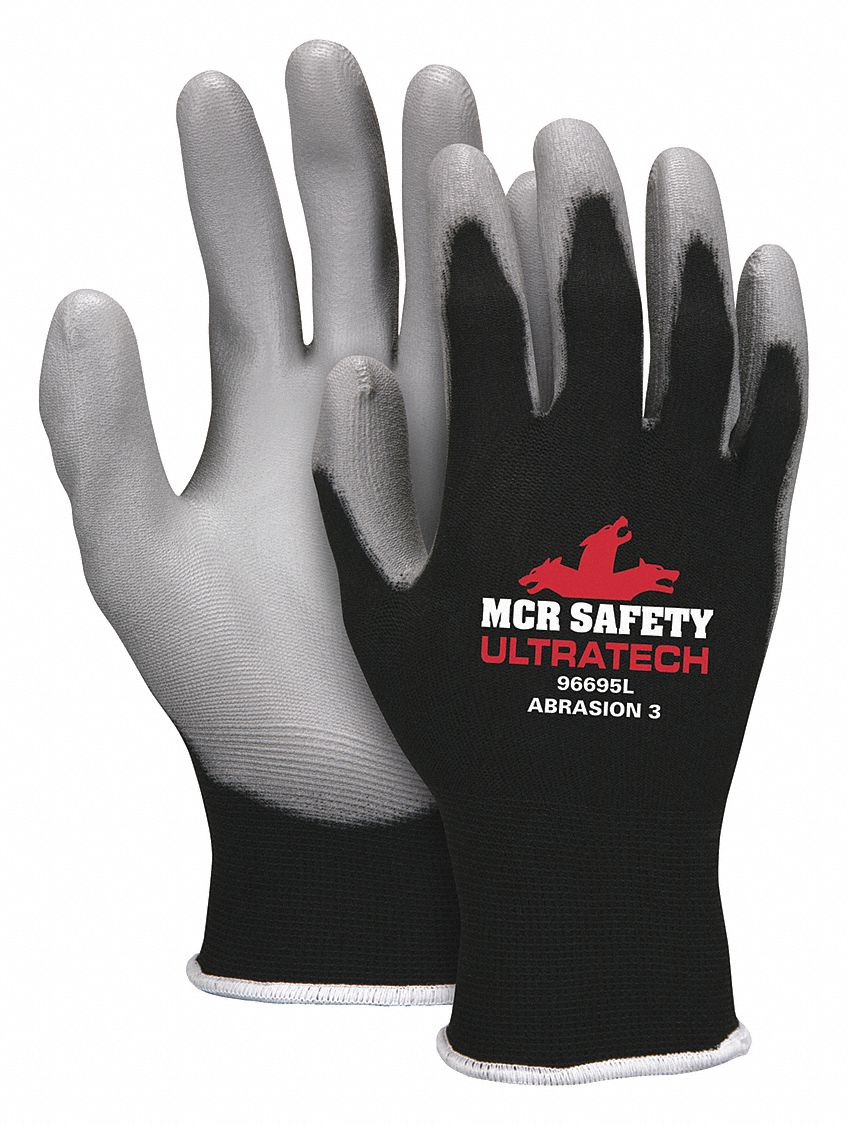 MCR SAFETY UltraTech Knit Gloves - Large, Polyurethane Palm, ANSI Level 3