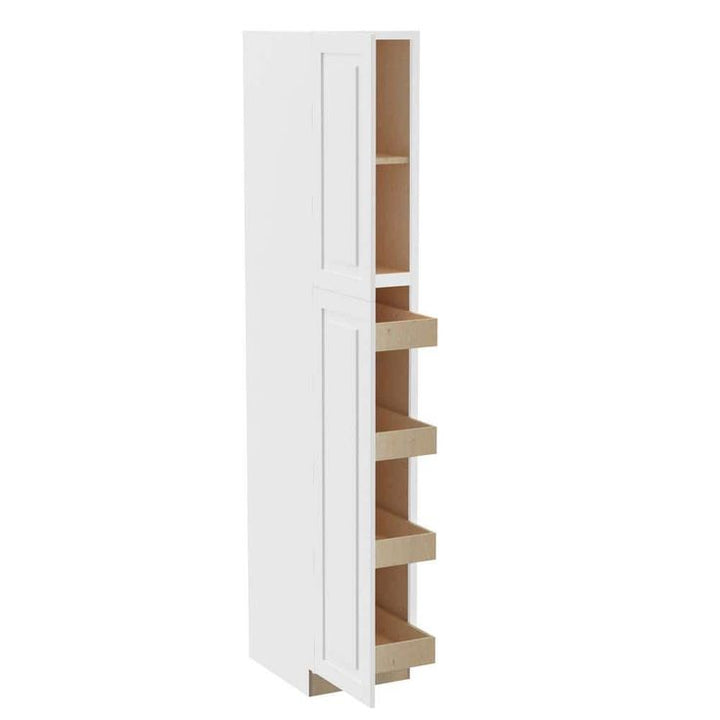 Home Decorators Collection Grayson 18 in. W x 24 in. D x 96 in. H Assembled Plywood Pantry Kitchen Cabinet in Pacific White with 4ROT Soft Close LH