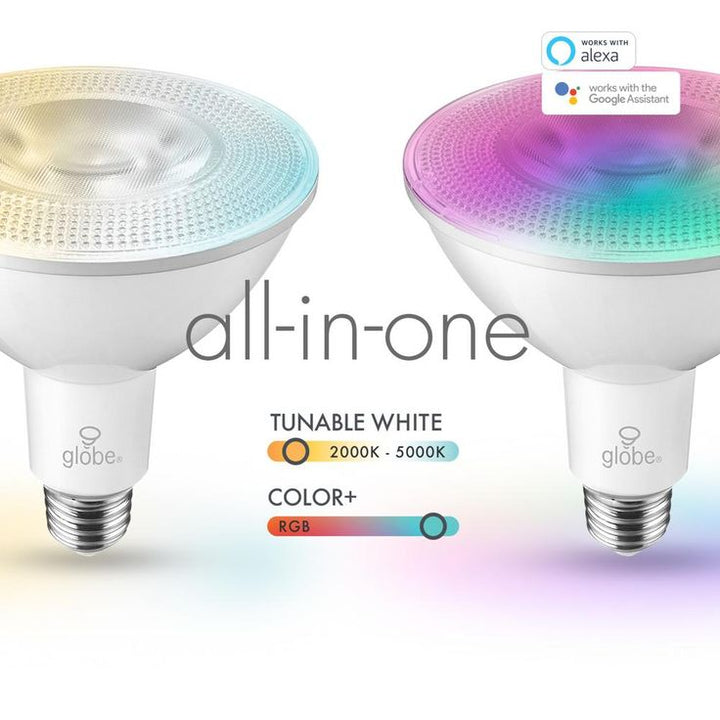 Globe Electric 90-Watt Equivalent PAR38 E26 Base Wi-Fi Smart LED Light Bulb Color Changing RGB Tunable White