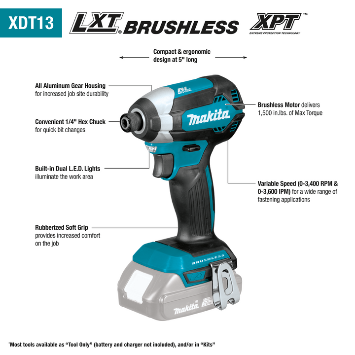 Makita 18V LXT Lithium‑Ion Brushless Impact Driver with ImpactXPS Insert Bit Holder and ImpactXPS 2 in. Power Bit, 3‑Pack