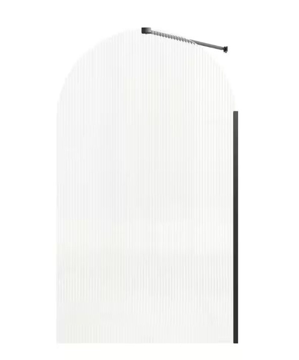 Victoria 33 in. W x 58 in. H Fixed Frameless Tub Door in Matte Black Finish with Fluted Glass