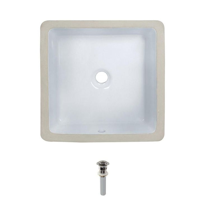 MR Direct Undermount Porcelain Bathroom Sink in White with Pop-Up Drain in Brushed Nickel