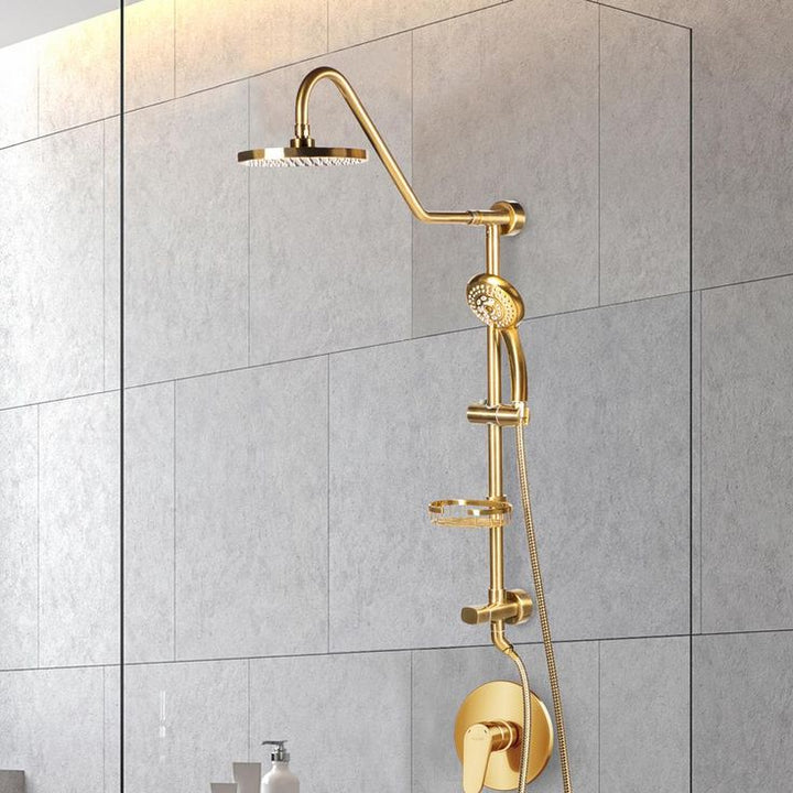 Kauai 6-Spray Patterns 1.8 GPM 8 in. Wall Mount Dual Shower Heads in Brushed Gold