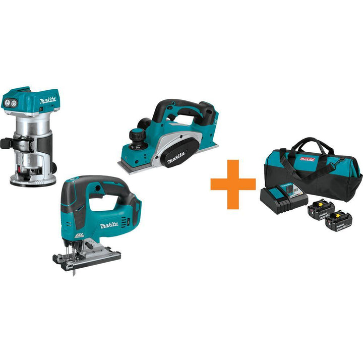 18V LXT Brushless Compact Router, 18V LXT Brushless Jig Saw and 18V LXT 3-1/4 in. Planer w/ bonus 18V LXT Starter Pack - Super Arbor
