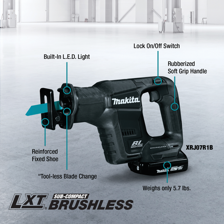Makita 18V LXT Sub-Compact Brushless Cordless Recipro Saw Kit with 2.0Ah Battery (XRJ07R1B)