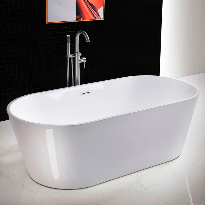 WOODBRIDGE 71 in. Acrylic Flat-Bottom Double-Ended Freestanding Bathtub with Chrome Overflow & Drain, White