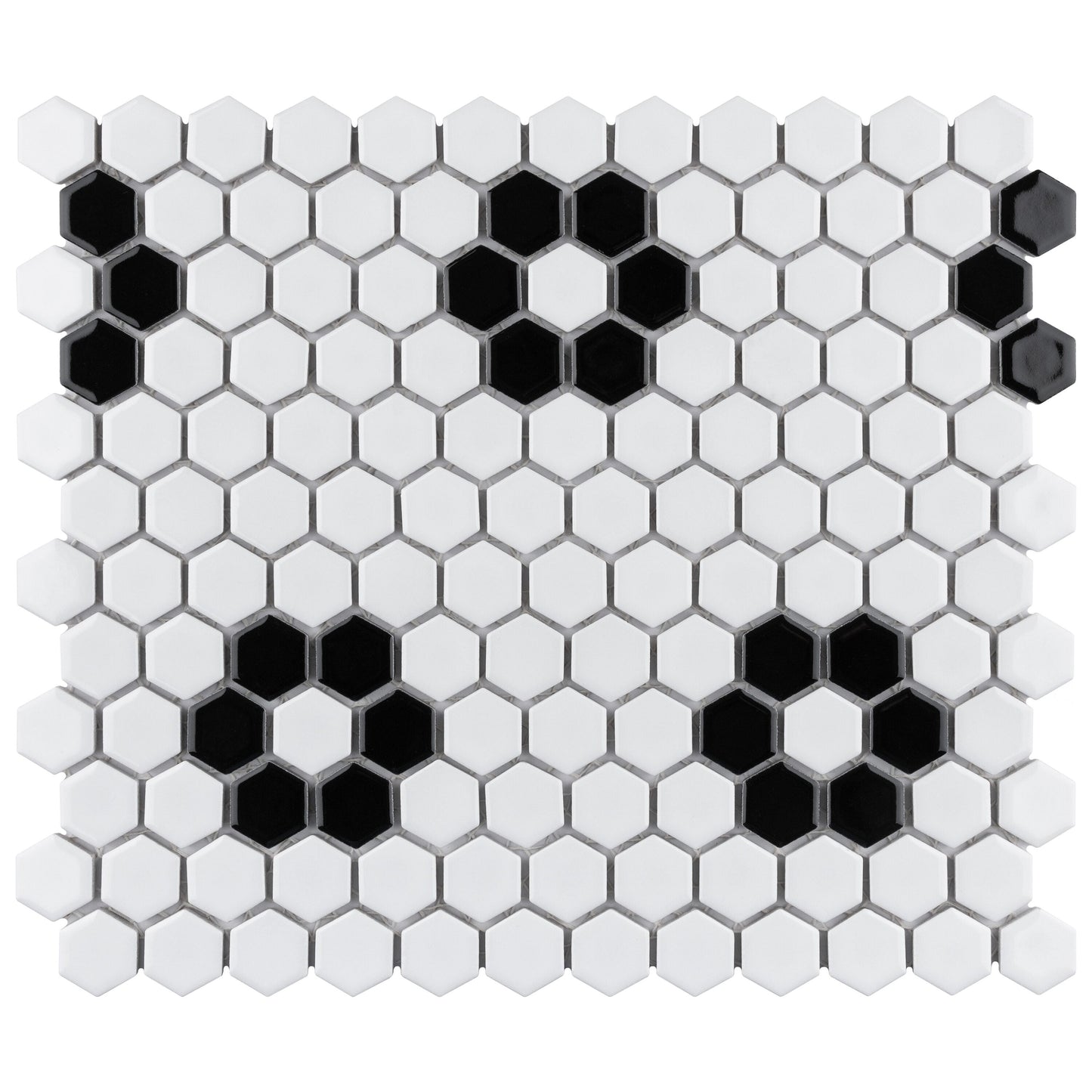Affinity Tile Metro 1" Hex Glossy White with Flower 10-in x 12-in Glossy Porcelain Hexagon Mosaic Floor and Wall Tile product image