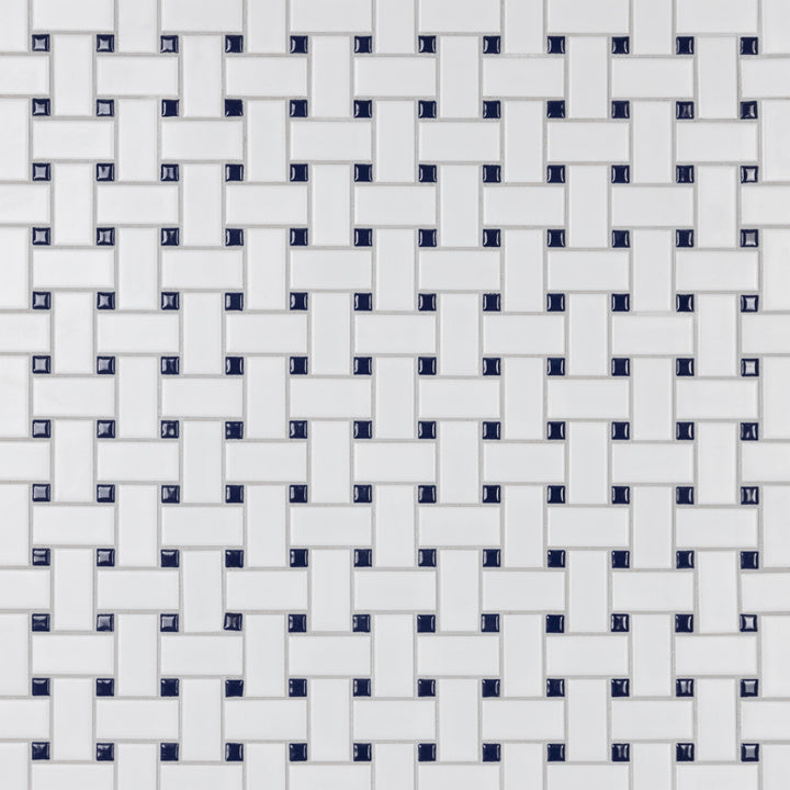 Affinity Tile Metro Basketweave White with Glossy Cobalt Dot 12-in x 12-in Multi-finish Porcelain Mosaic Floor and Wall Tile product image