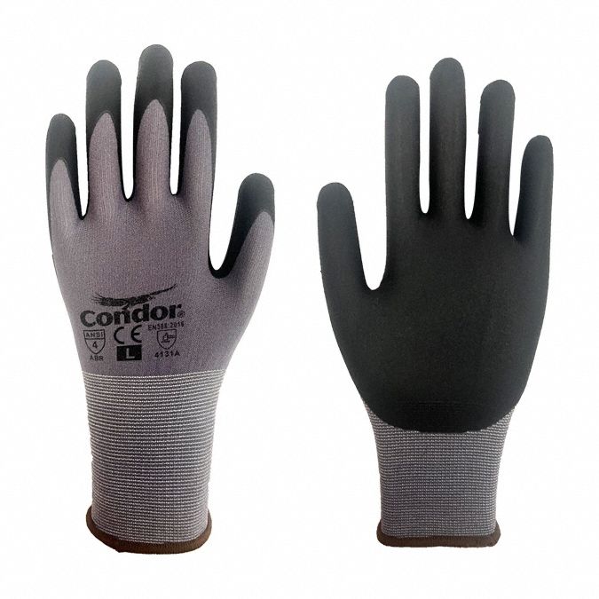 CONDOR Nitrile Sandy Palm-Dipped Coated Gloves, Large (9)