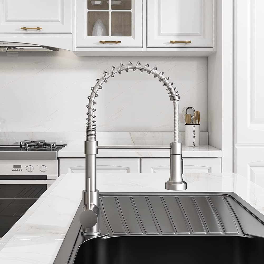 OWOFAN Pull Down Kitchen Faucet, Brushed Nickel Stainless Steel, Single Handle, Dual Function