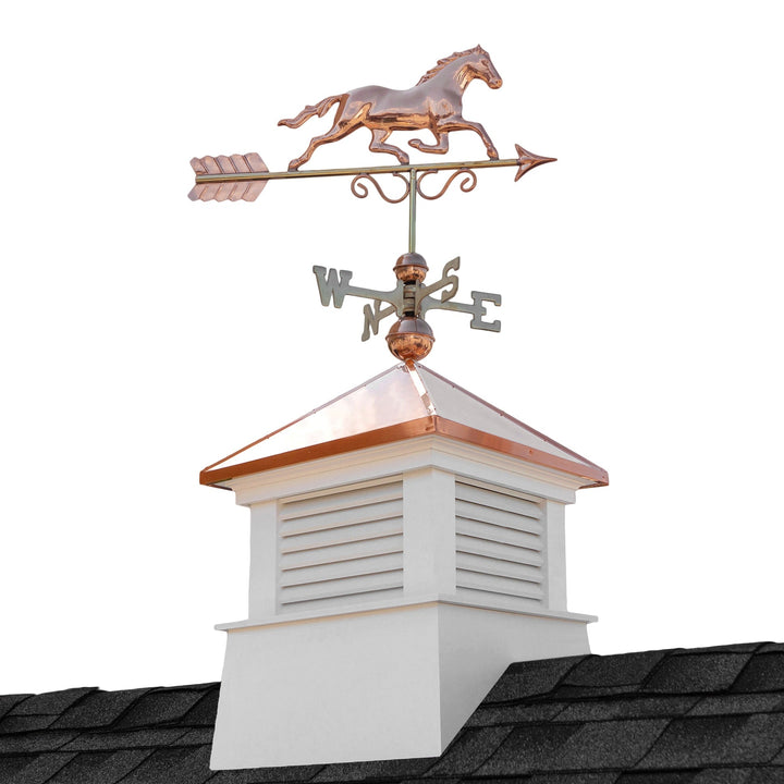 Good Directions Manchester Cupola with Copper Horse Weathervane, 18-in x 46-in White Vinyl Cupola with 24-Gauge Copper Roof
