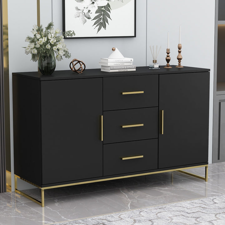 FUFU&GAGA Contemporary Black Composite 3-Drawer Dresser with Doors, Multipurpose Accent Cabinet, Sturdy and Durable, Ample Storage Space