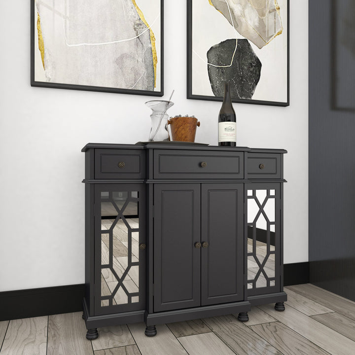 Grayson Lane Black Mirrored 3 Drawer and 4 Door Pine 3-Drawer Accent Chest