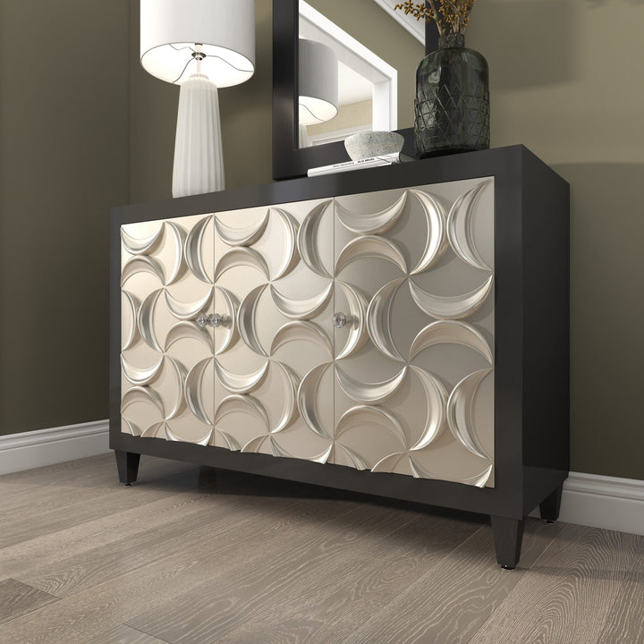 Grayson Lane Black Silver Crescent Moon Relief Design Accent Chest