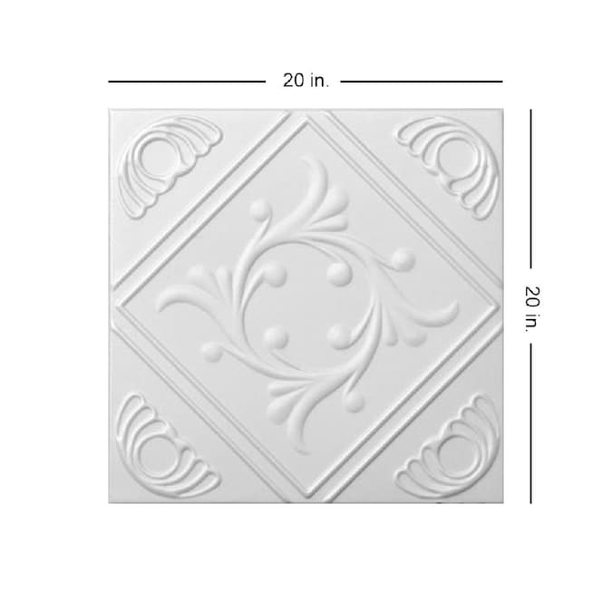 A La Maison Ceilings 1.67-ft x 1.67-ft Diamond Wreath Plain White Polystyrene Surface-mount Ceiling Tile (8-Pack, 21.6-sq ft / Case)