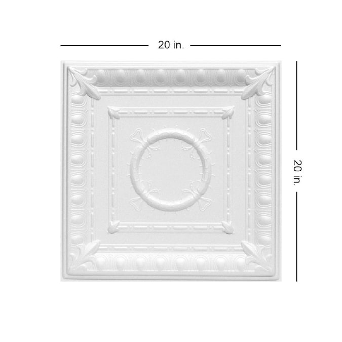 A La Maison Ceilings 1.67-ft x 1.67-ft Romanesque Wreath Plain White Polystyrene Surface-mount Ceiling Tile (8-Pack, 21.6-sq ft / Case)